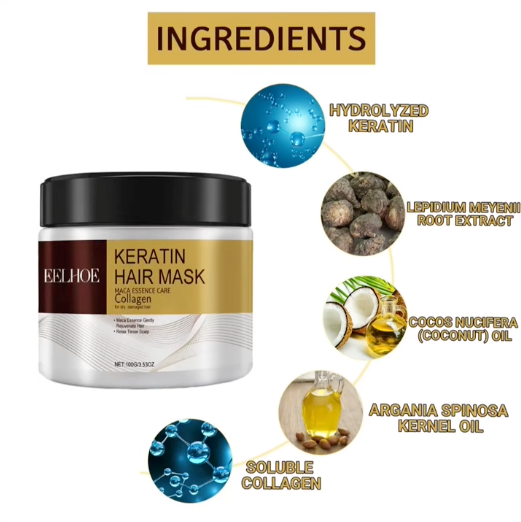 EELHOE mascarilla para el cabello con queratina y colágeno, reparación hidratante profunda