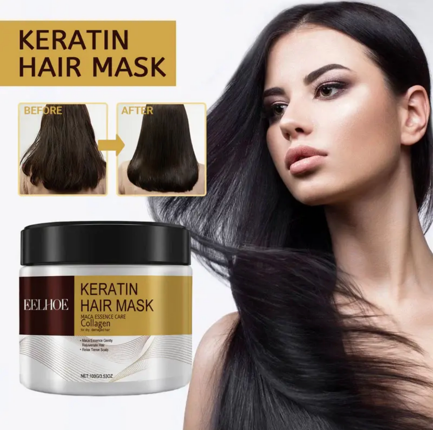EELHOE mascarilla para el cabello con queratina y colágeno, reparación hidratante profunda